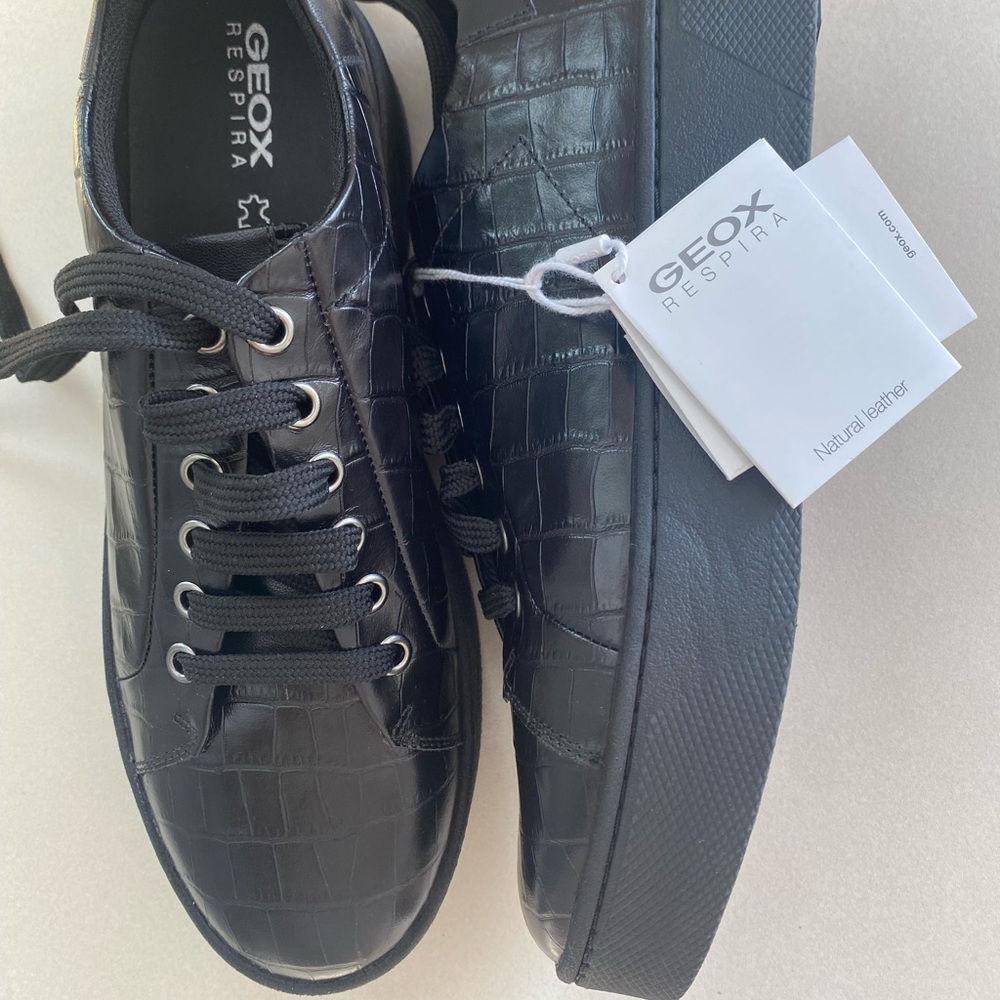 Geox Croc-Embossed Leather Sneakers